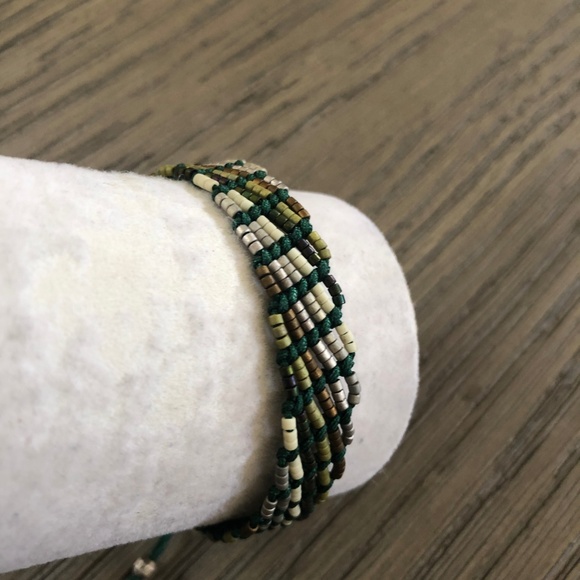 New Auth Chan Luu Green Mix Seed Bead Pull Tie Bra - Picture 2 of 4